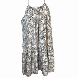 Star Print Tiered Sundress Boho Festival Skater Mini Summer Y2K L Cream Black